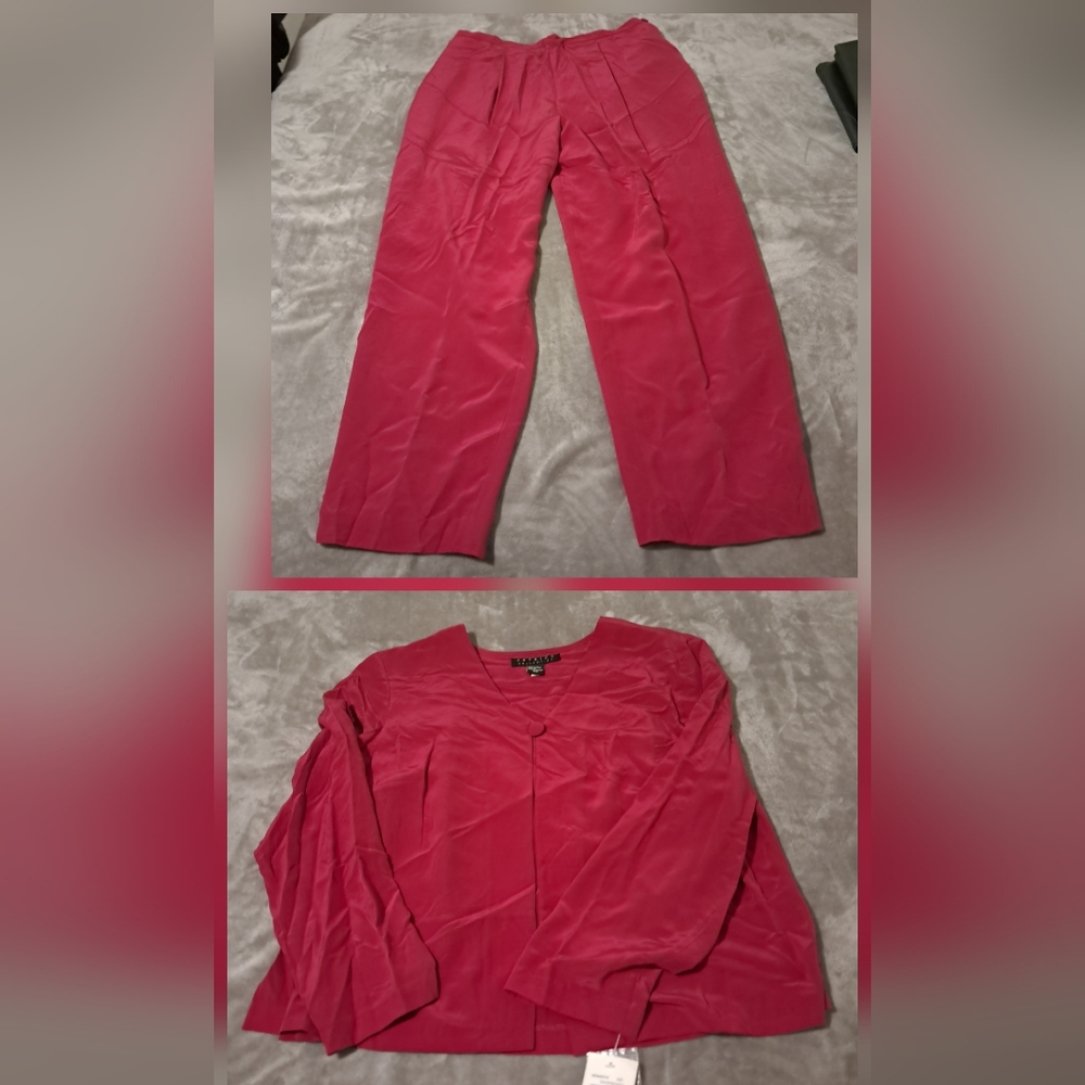 Vtg. Patrick Collection 100% Silk Set Hi Rise Pants Crop Top Long Sleeve Sz. 20W